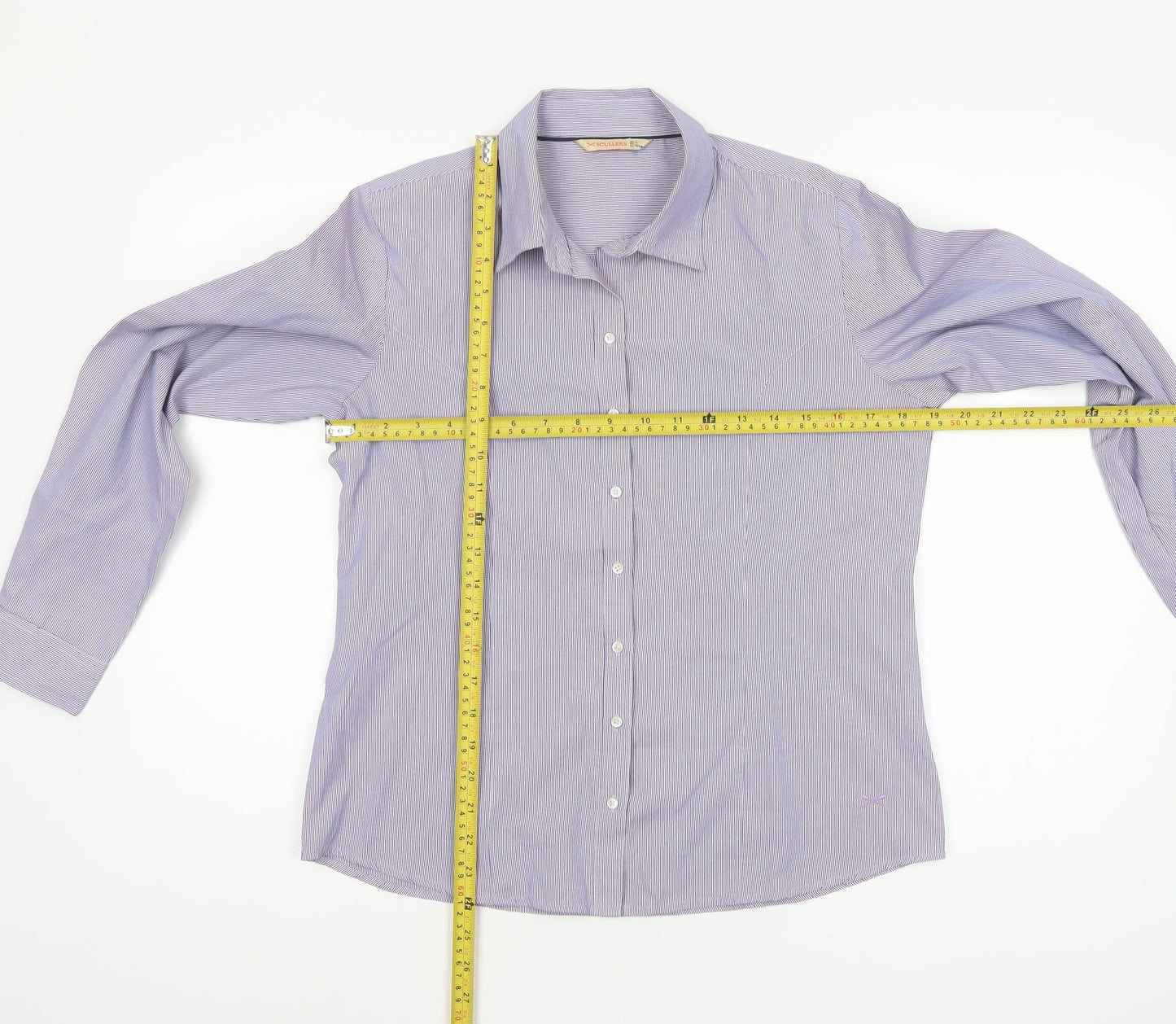 Scullers Women's Purple Check Cotton Blend Long Sleeve Button-Up Shirt L