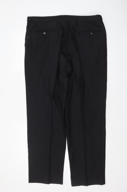 Marks and Spencer Men Black Wool Silk Dress Pants 32W 31L Classic Fit