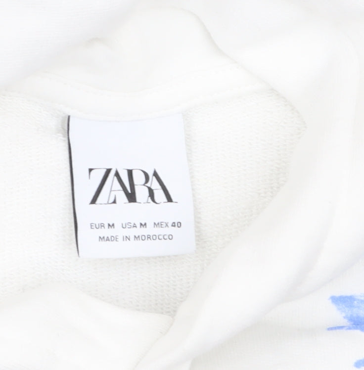 Mens UK Size M Zara White Pullover Hoodie