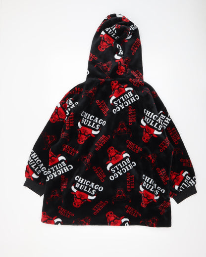 NBA Boys Black Chicago Bulls Fleece Hooded Robe S Lightweight Lounge Wear