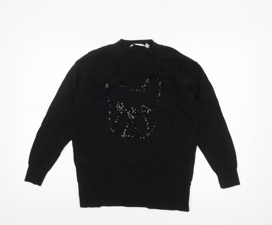 Womens UK Size S bau de fiori Black Pullover Jumper