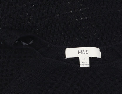 Marks and Spencer Women’s Black Open Knit Cotton Jumper Size S