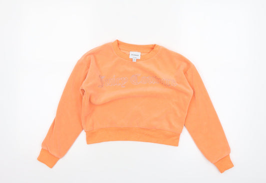 Juicy Couture Girls Orange Velour Rhinestone Logo Pullover Sweatshirt 8-9 Years