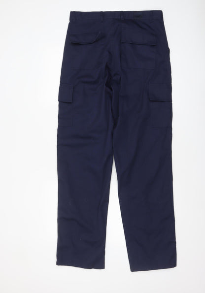 Uneek Men's Navy Blue Cargo Trousers 32L Polyester Cotton Workwear