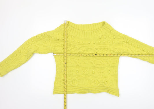 Next Womens Yellow Cable-Knit Crew Neck Acrylic Jumper XS