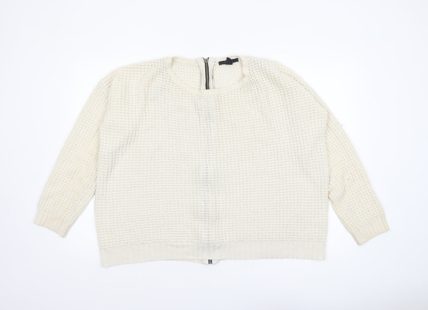 Womens UK Size L FOREVER 21 Ivory Full Zip Jumper