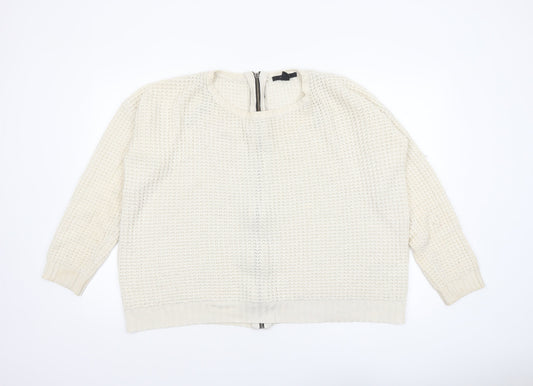 Womens UK Size L FOREVER 21 Ivory Full Zip Jumper