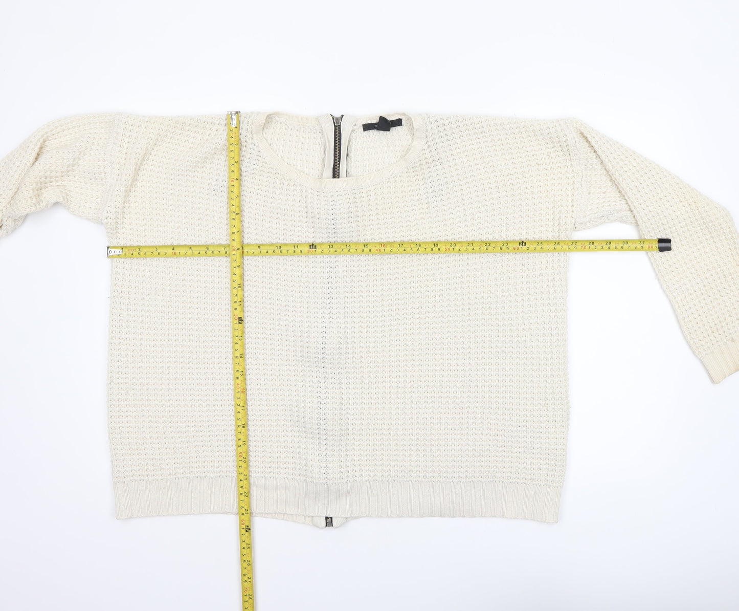Womens UK Size L FOREVER 21 Ivory Full Zip Jumper