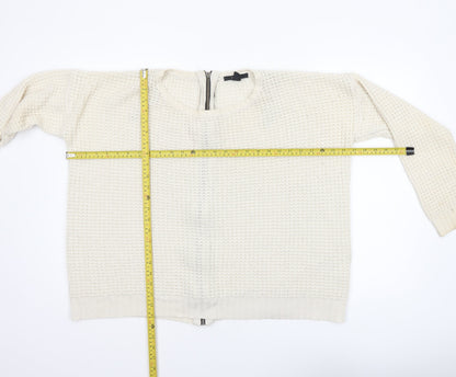 Womens UK Size L FOREVER 21 Ivory Full Zip Jumper