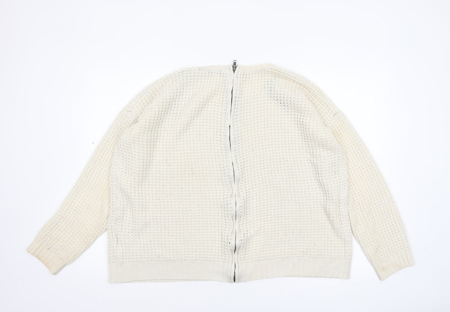 Womens UK Size L FOREVER 21 Ivory Full Zip Jumper