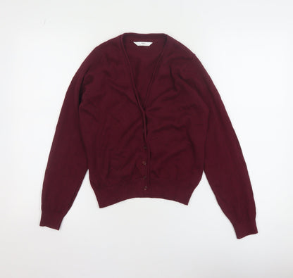 Marks and Spencer Boys Burgundy Cotton Cardigan 10-11 Years Button Up Classic Knit
