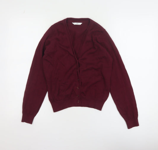 Marks and Spencer Boys Burgundy Cotton Cardigan 10-11 Years Button Up Classic Knit