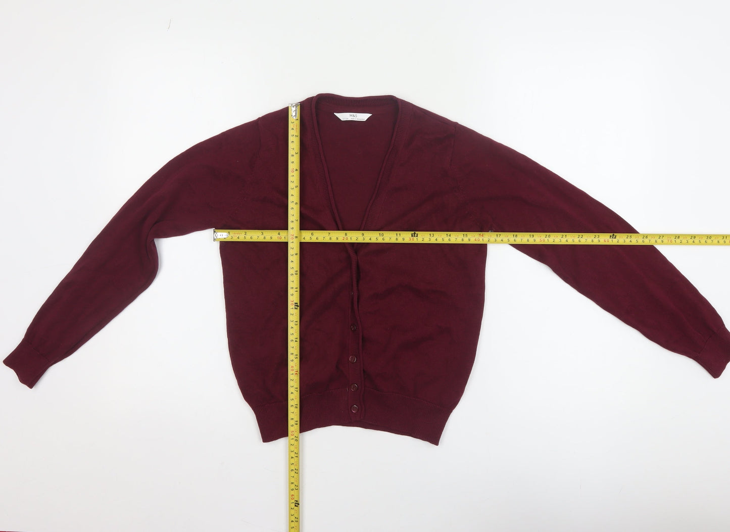 Marks and Spencer Boys Burgundy Cotton Cardigan 10-11 Years Button Up Classic Knit