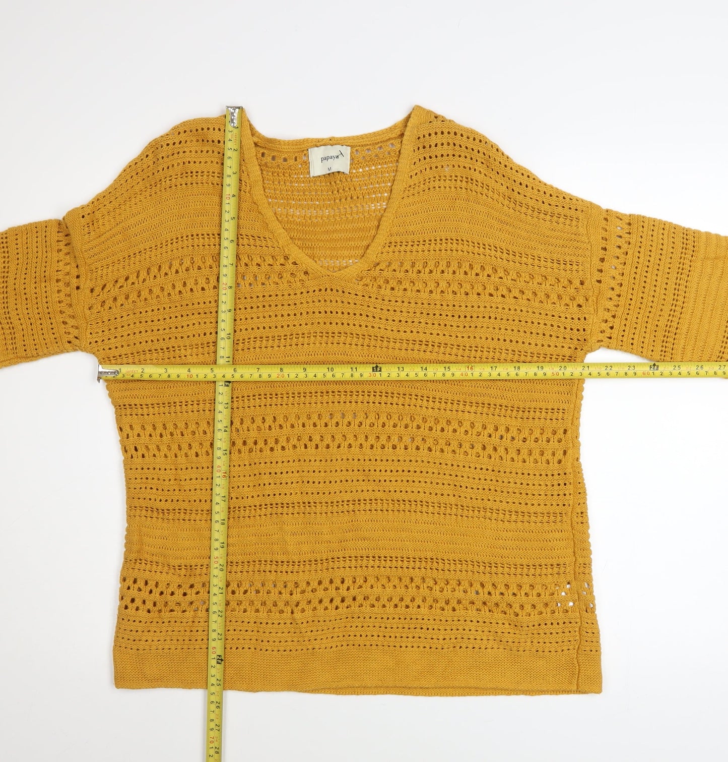 Womens UK Size M Papaya Yellow Pullover Jumper
