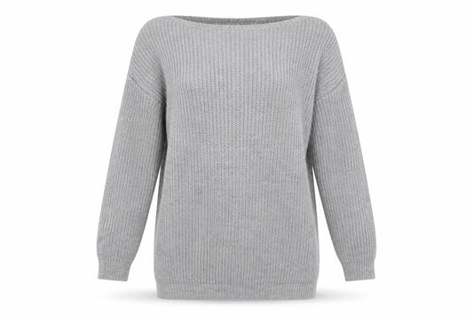 Front view of Missguided Women Grey Chunky Knit Boat Neck jumper M/L