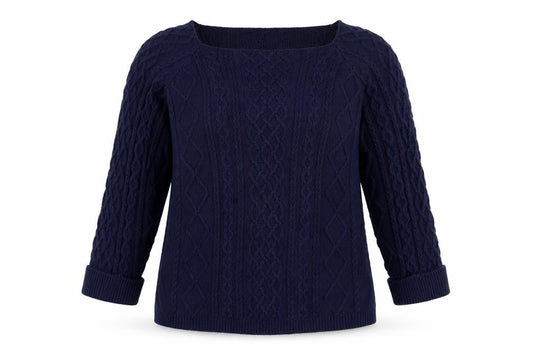 Front view of TRU Collection Women's Blue Cotton Cable-Knit Jumper, size L