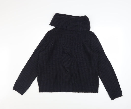 White Stuff Women’s Black Chunky Knit Cowl Neck Jumper Size 12