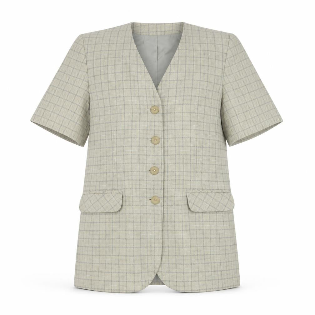 Klass Collection Women's Beige Check Short Sleeve Blazer Size 10