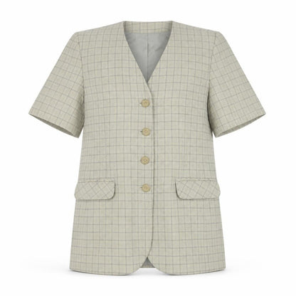 Klass Collection Women's Beige Check Short Sleeve Blazer Size 10