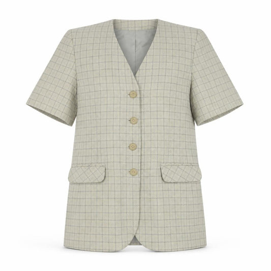 Klass Collection Women's Beige Check Short Sleeve Blazer Size 10