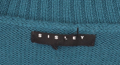 Womens UK Size L Sisley Blue Cardigan Jumper