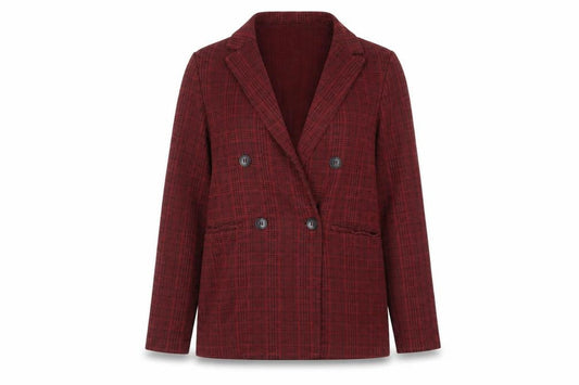 Topshop Women Red Check Cotton Blend Blazer UK 10 Classic Style