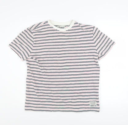 The Stronghold Men’s Multicoloured Striped Cotton Crew Neck T-Shirt M