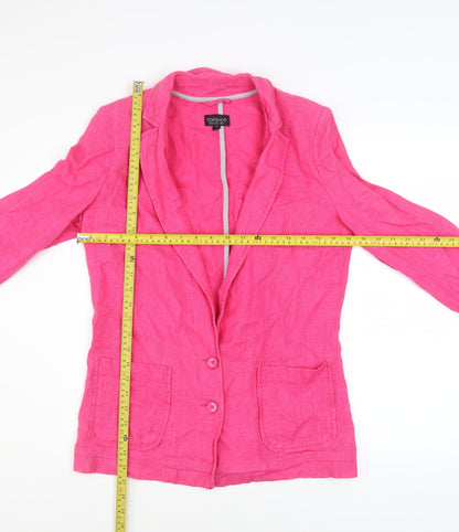 Topshop Women's Pink Linen Blazer Jacket UK 8 3/4 Sleeve