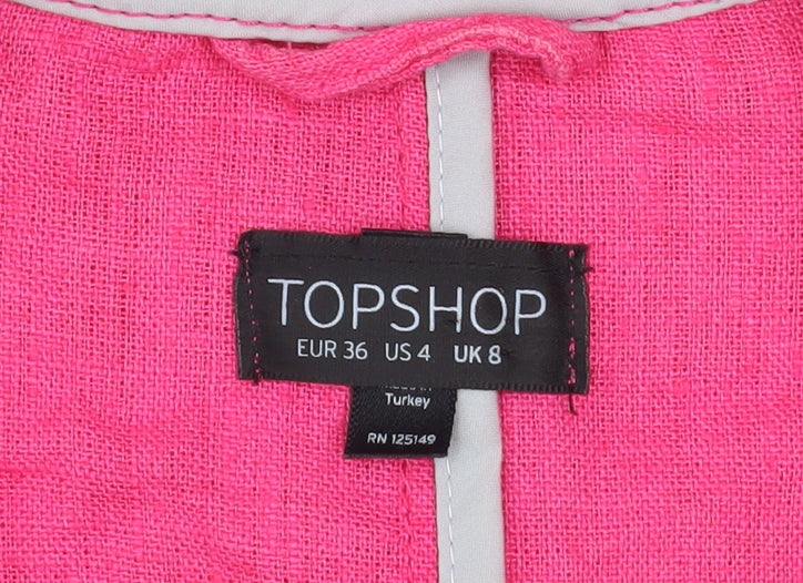 Topshop Women's Pink Linen Blazer Jacket UK 8 3/4 Sleeve