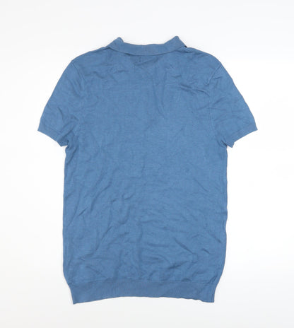 Zara Man Blue Short Sleeve Polo Shirt Men's Size S Viscose Knit Top
