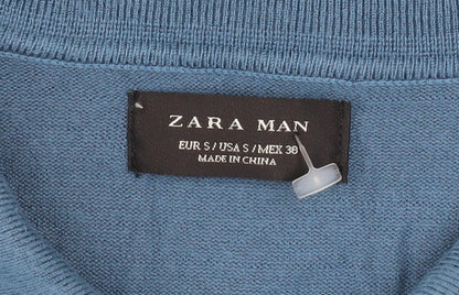Zara Man Blue Short Sleeve Polo Shirt Men's Size S Viscose Knit Top
