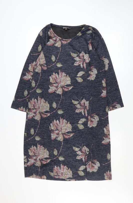 Bonmarché Women Blue Floral Shift Dress Size 12 3/4 Sleeve