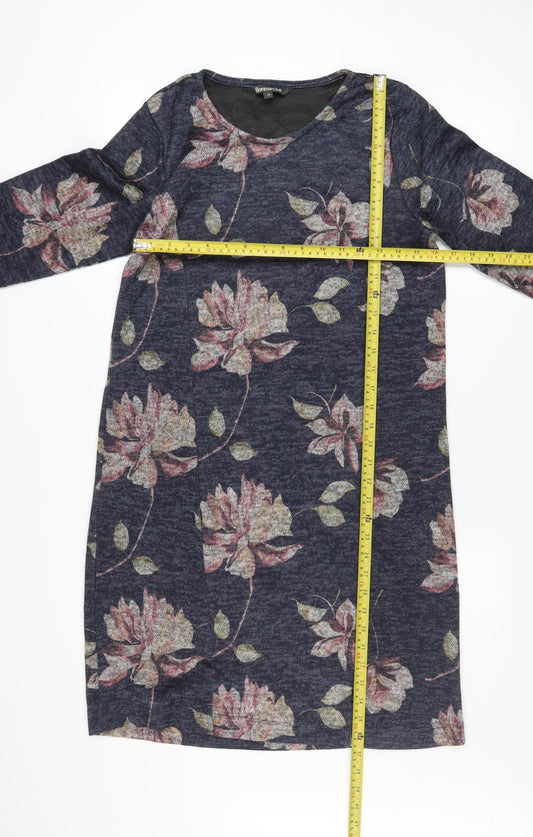 Bonmarché Women Blue Floral Shift Dress Size 12 3/4 Sleeve