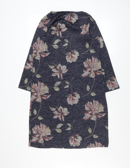 Bonmarché Women Blue Floral Shift Dress Size 12 3/4 Sleeve