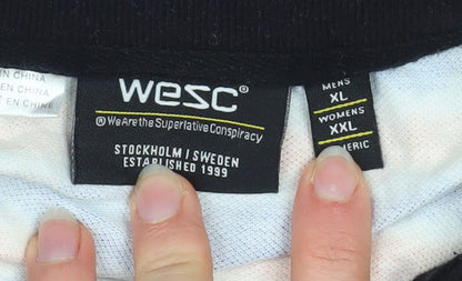 WESC Men's Blue Orange Striped Collared Polo Shirt XL Cotton