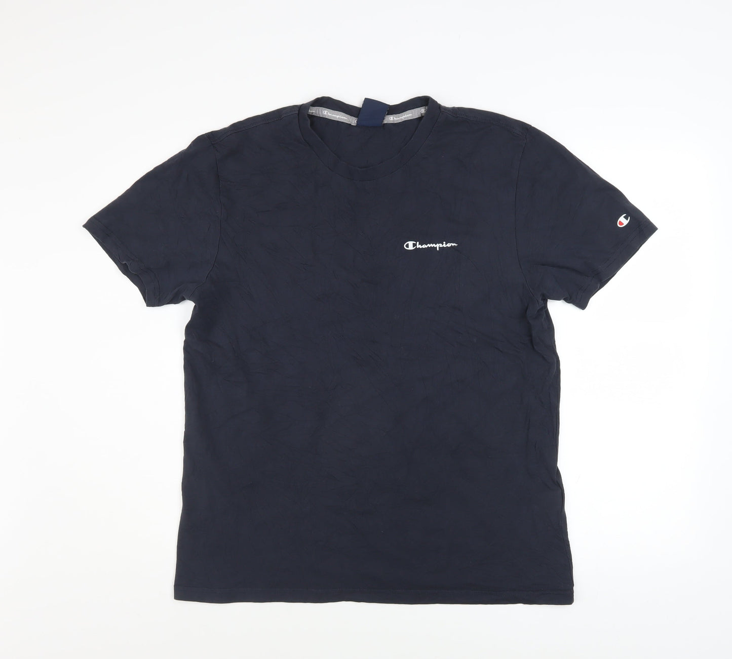 Champion Men Blue Crew Neck Short Sleeve Regular Fit T-Shirt Size L
