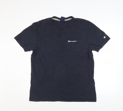 Champion Men Blue Crew Neck Short Sleeve Regular Fit T-Shirt Size L