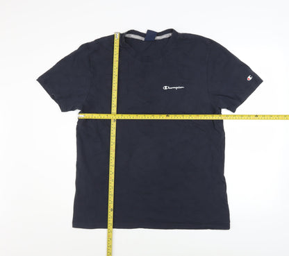 Champion Men Blue Crew Neck Short Sleeve Regular Fit T-Shirt Size L