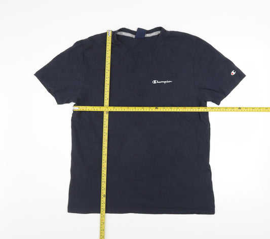 Champion Men Blue Crew Neck Short Sleeve Regular Fit T-Shirt Size L