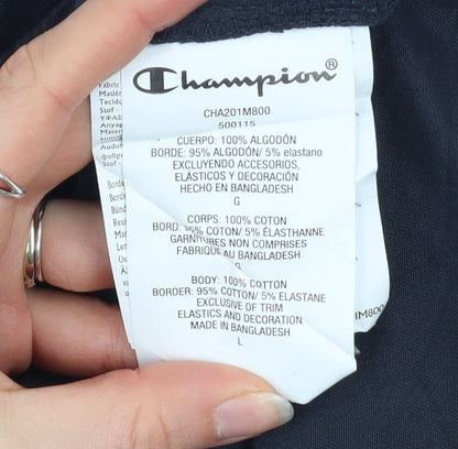 Champion Men Blue Crew Neck Short Sleeve Regular Fit T-Shirt Size L