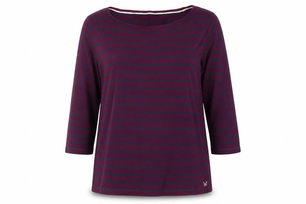 Front view of Crew Clothing Multicoloured Striped 3/4 Sleeve Cotton T-Shirt, size 16