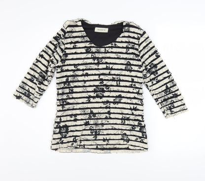 Bassini Women’s Black Floral Striped Tunic Blouse M