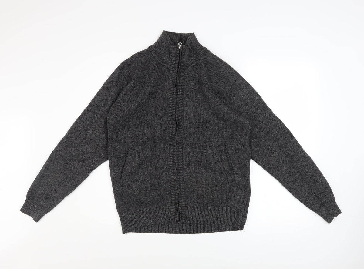 Foglie Rosse Men's Grey Wool Blend Full Zip Knit Jacket M