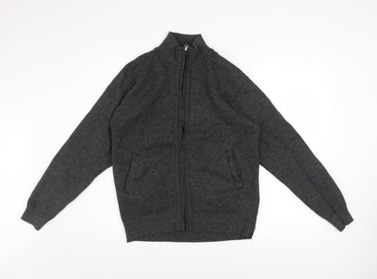 Foglie Rosse Men's Grey Wool Blend Full Zip Knit Jacket M