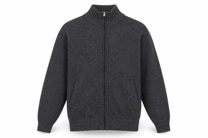 Foglie Rosse Men's Grey Wool Blend Full Zip Knit Jacket M