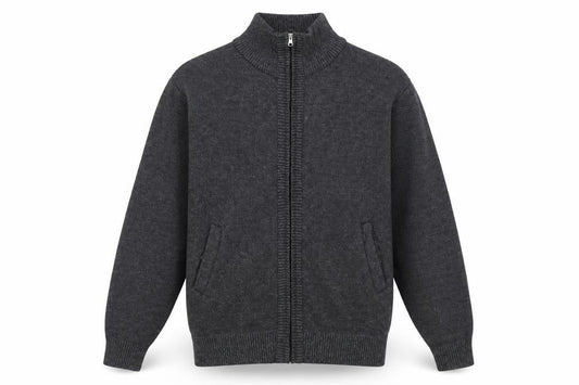 Foglie Rosse Men's Grey Wool Blend Full Zip Knit Jacket M