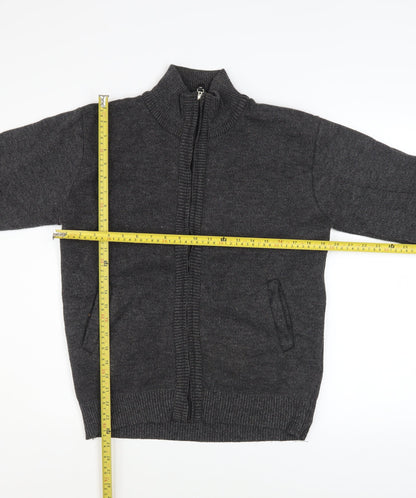 Foglie Rosse Men's Grey Wool Blend Full Zip Knit Jacket M