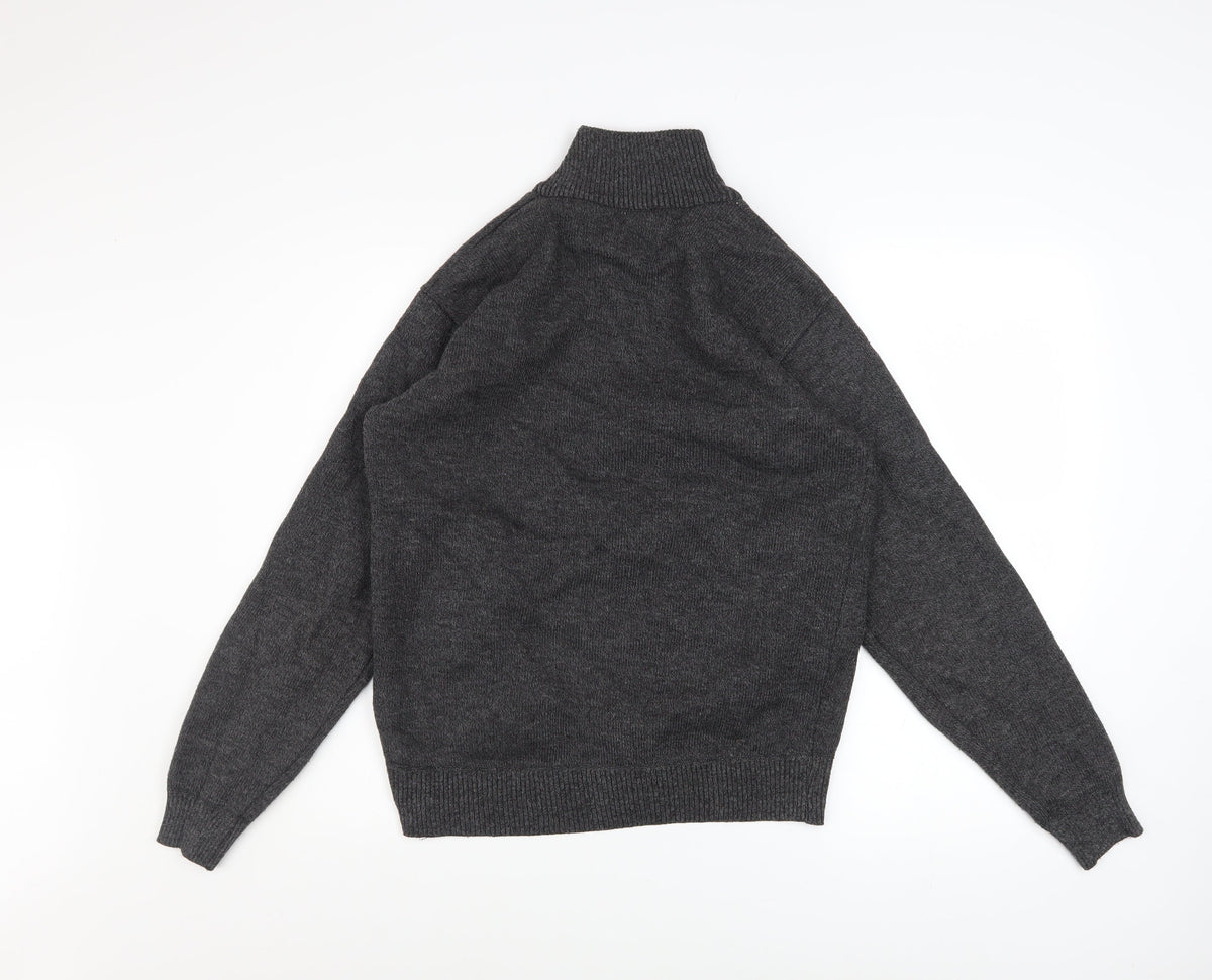 Foglie Rosse Men's Grey Wool Blend Full Zip Knit Jacket M