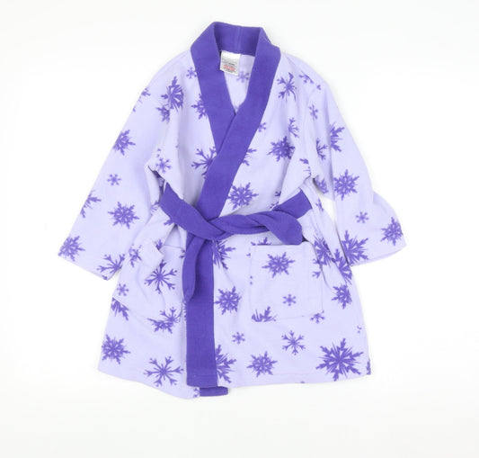 Disney Frozen Girls Purple Fleece Robe 3-4 Years Belted Long Sleeve
