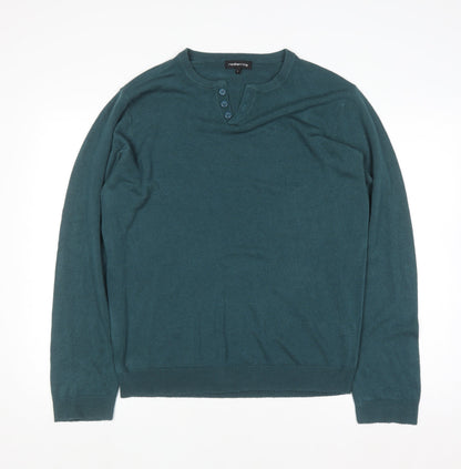 Mens UK Size L Red Herring Green Henley Jumper